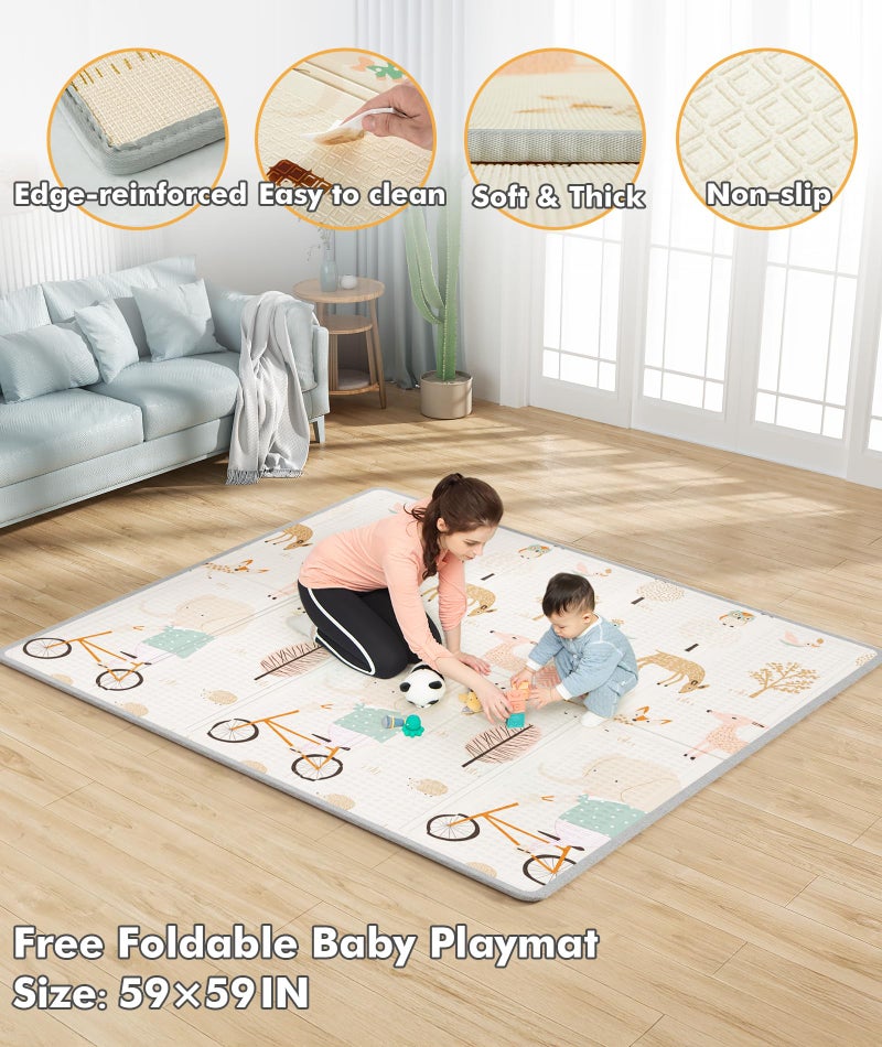Mloong Baby Playpen with Mat, 59x59 Inches Extra Large Playpen for Babies and Toddlers, Indoor & Outdoor Activity Center, Safety Baby Fence - Image 4