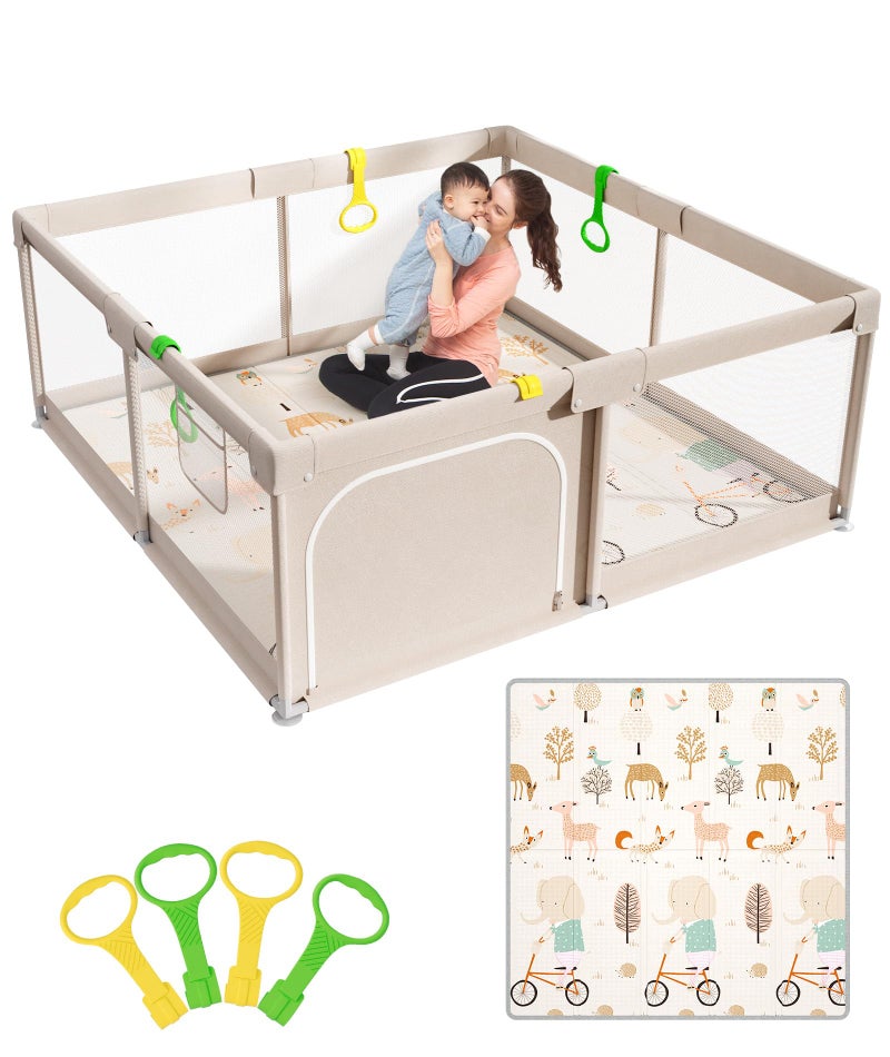 Mloong Baby Playpen with Mat, 59x59 Inches Extra Large Playpen for Babies and Toddlers, Indoor & Outdoor Activity Center, Safety Baby Fence - Image 1