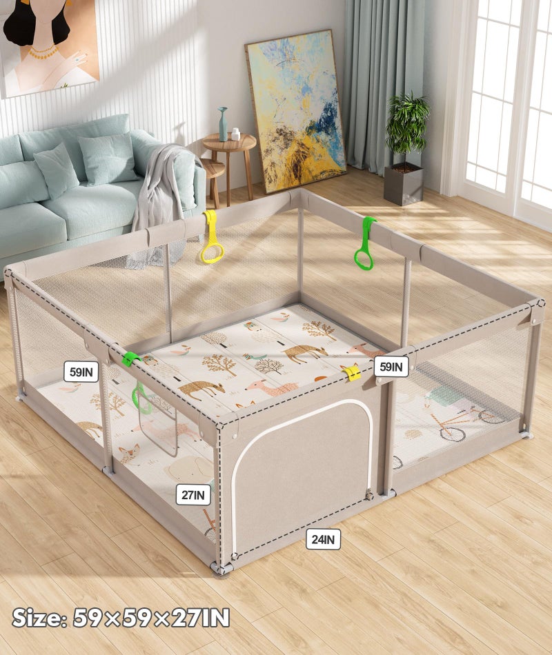 Mloong Baby Playpen with Mat, 59x59 Inches Extra Large Playpen for Babies and Toddlers, Indoor & Outdoor Activity Center, Safety Baby Fence - Image 2