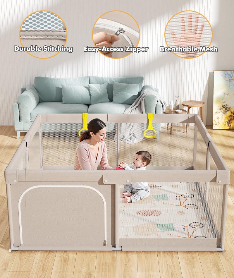 Mloong Baby Playpen with Mat, 59x59 Inches Extra Large Playpen for Babies and Toddlers, Indoor & Outdoor Activity Center, Safety Baby Fence - Image 3
