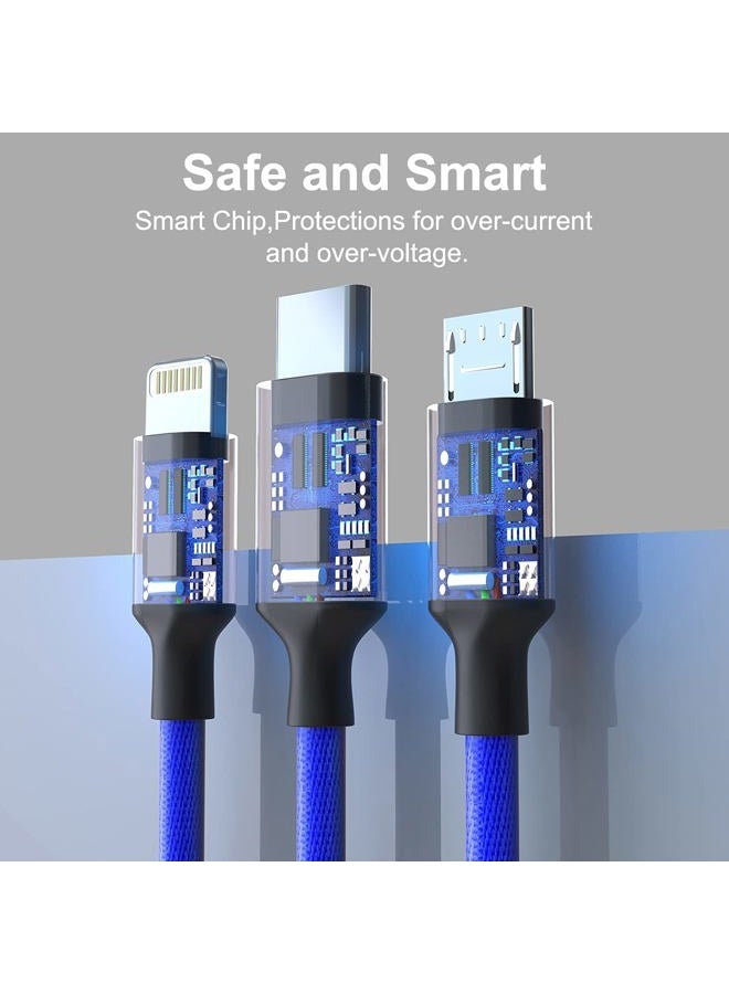 MTAKYI Multi 3 in 1 USB Long iPhone Charging Cable, 3M/10Ft Nylon Braided Universal Phone Charger Cord USB C/Micro USB/Lightning Connector Adapter for Android/Apple/Samsung/LG/Pixel/Huawei/XiaoMi(Blue) - Image 5