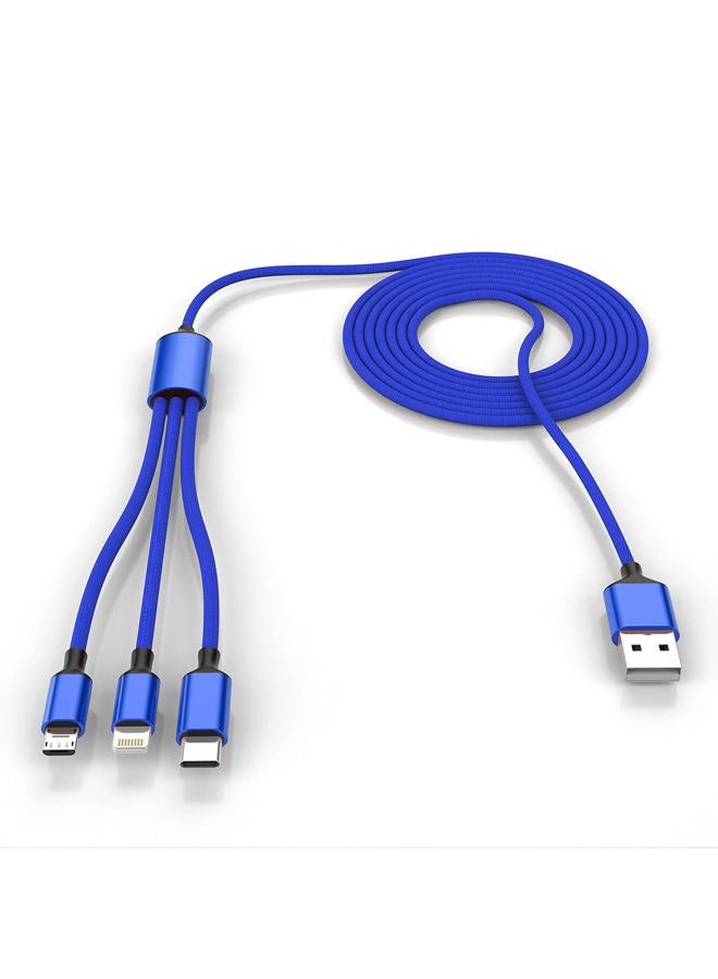 MTAKYI Multi 3 in 1 USB Long iPhone Charging Cable, 3M/10Ft Nylon Braided Universal Phone Charger Cord USB C/Micro USB/Lightning Connector Adapter for Android/Apple/Samsung/LG/Pixel/Huawei/XiaoMi(Blue) - Image 1
