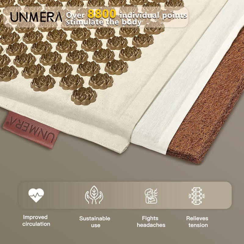 UNMERA مجموعة حصيرة ووسادة العلاج بالضغط، قماش كتان طبيعي وحشو من ألياف جوز الهند، مؤهلة لـ FSA/HSA، لتخفيف آلام الظهر/الرقبة، عرق النسا، الصداع واسترخاء العضلات، تأتي مع حقيبة حمل - Image 4