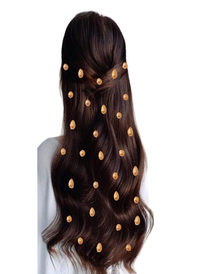 Hair Flare Ceramic Gold Stick-On Hair Stickers: 18 Round & 12 Drop Shapes, Easy DIY Hair Accessories Pack of 30_2862_Golden - Image 1