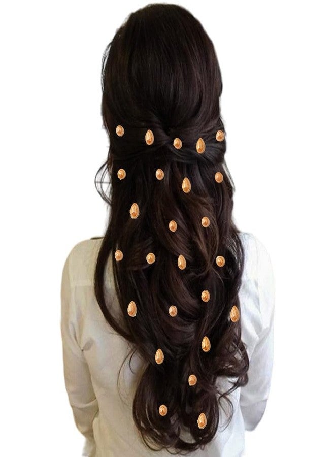 Hair Flare Ceramic Gold Stick-On Hair Stickers: 18 Round & 12 Drop Shapes, Easy DIY Hair Accessories Pack of 30_2862_Golden - Image 3