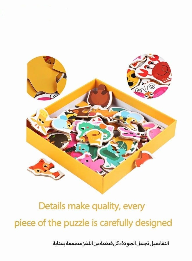 DURKU Set of 24 Wooden Animal Theme Puzzles for Children - Early Learning Montessori Educational Toys - Image 2