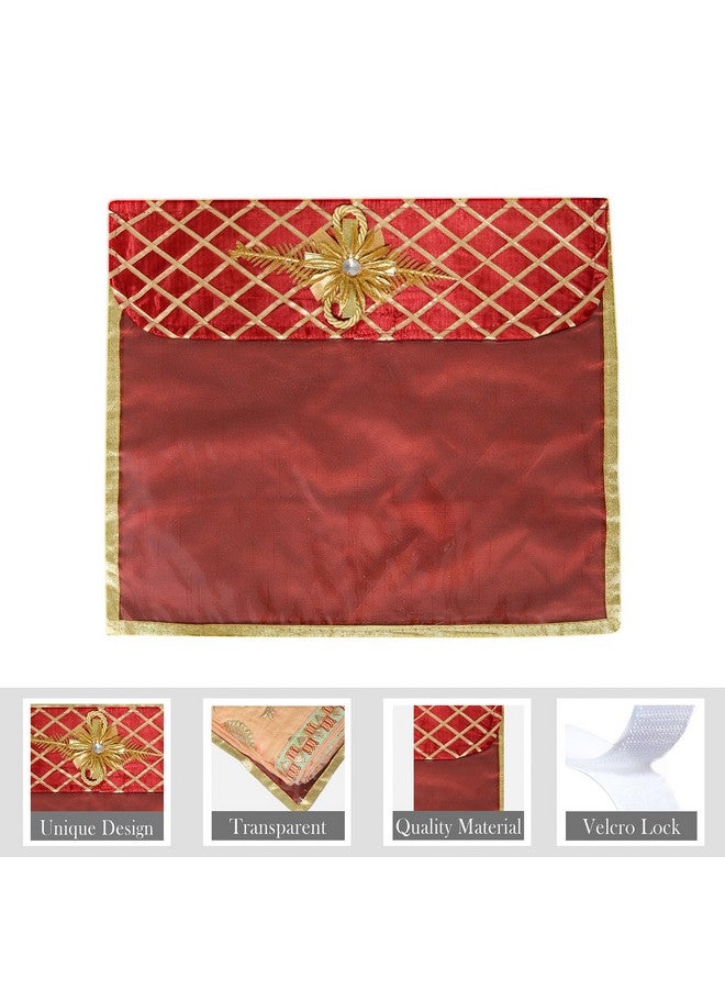 Kuber Industries Saree Cover | Clothes Storage Bag | Single Packing Saree with Velcro | Wardrobe Organizer | Cloth Stoarge Organizer | Check Jama Brooch-Design | Pack of 6 | Maroon - Image 2