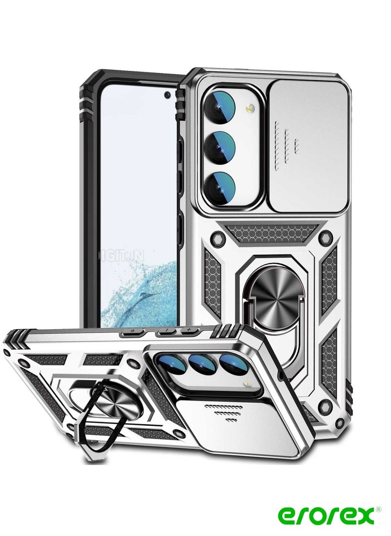 إيروريكس جراب لهاتف Samsung Galaxy S23 + 5G جراب هاتف منزلق بحامل الكاميرا باللون الفضي  - Image 1
