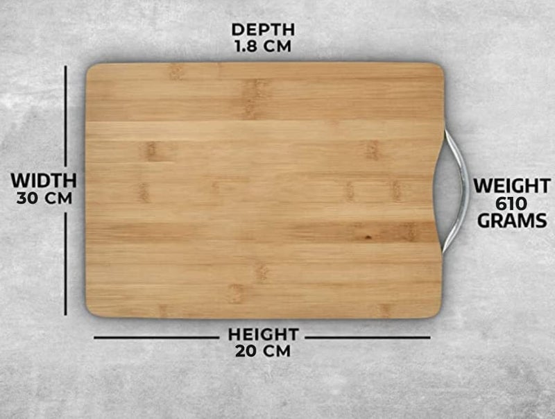 PEGACORN Steel Handle Large Natural Bamboo Wood Chopping Cutting Board for Kitchen Vegetables Fruits Cheese BPA Free EcoFriendly AntiMicrobial Chopping Board for Kitchen 20 x 30 CM - Image 2