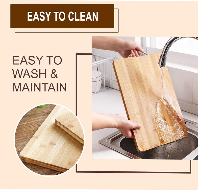 PEGACORN Steel Handle Large Natural Bamboo Wood Chopping Cutting Board for Kitchen Vegetables Fruits Cheese BPA Free EcoFriendly AntiMicrobial Chopping Board for Kitchen 20 x 30 CM - Image 5