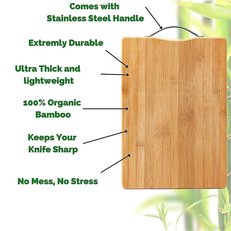 PEGACORN Steel Handle Large Natural Bamboo Wood Chopping Cutting Board for Kitchen Vegetables Fruits Cheese BPA Free EcoFriendly AntiMicrobial Chopping Board for Kitchen 20 x 30 CM - Image 4