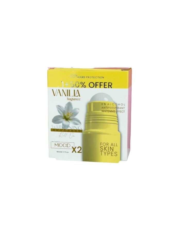 موود مزيل عرق رول مبيض برائحة الفانيليا من مود، عرض 1+50%، 50 مل
