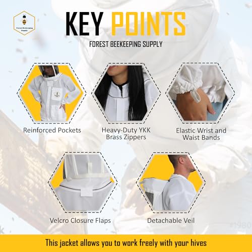 FOREST BEEKEEPING SUPPLY - Ventilated Bee Jacket with Fencing Veil Hood - Ultra Light Air Mesh Beekeeper Jacket (XL) - Image 5
