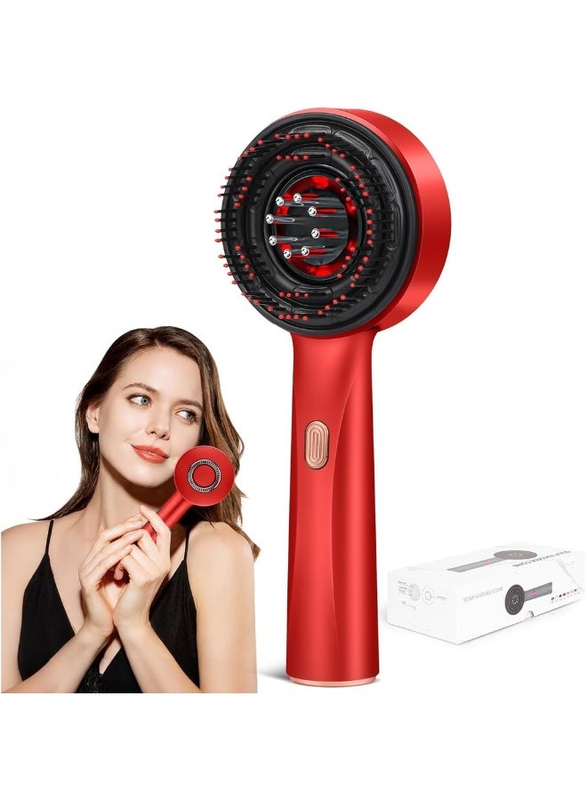 فرشاة تدليك فروة الرأس 2 في 1 موزع زيت الشعر مدلك فروة الرأس مشط تدليك كهربائي متعدد الوظائف لفروة الرأس للشعر بدون سلك مقاوم للماء موزع زيت مشط تدليك (أحمر) - Image 1