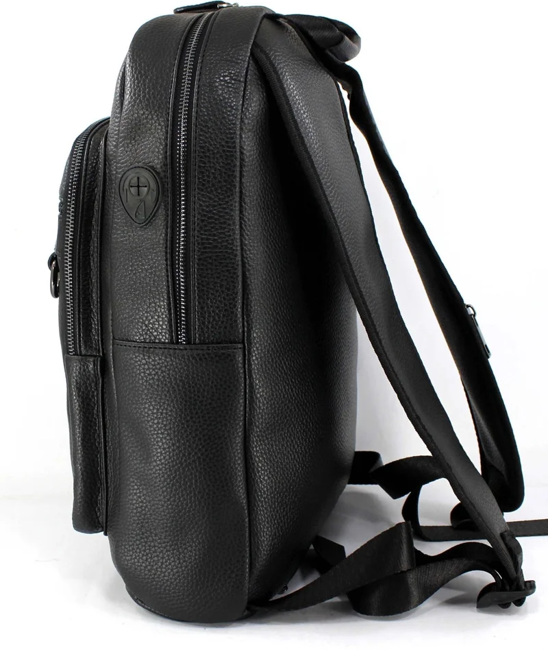Derise Club Unisex Black Faux Leather School and Backpack with Headphone Output and 15 Inch Laptop Compartment
