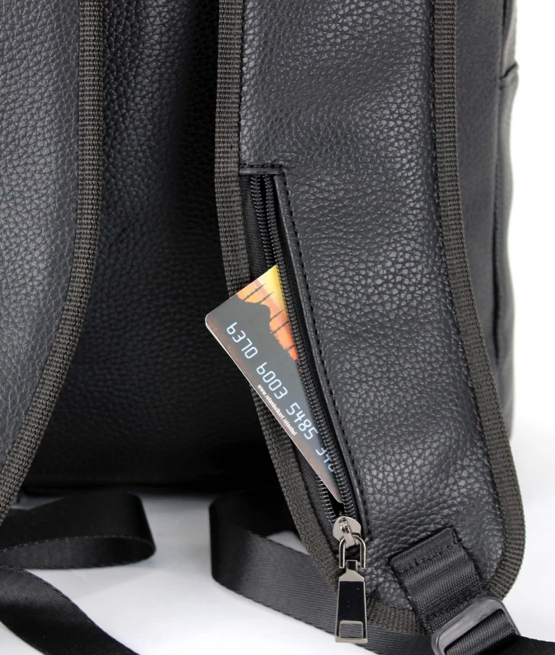 Derise Club Unisex Black Faux Leather School and Backpack with Headphone Output and 15 Inch Laptop Compartment