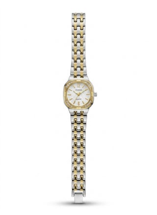GUESS Women's Two-Tone Dress Watch with Crystal Bezel and White Textured Dial