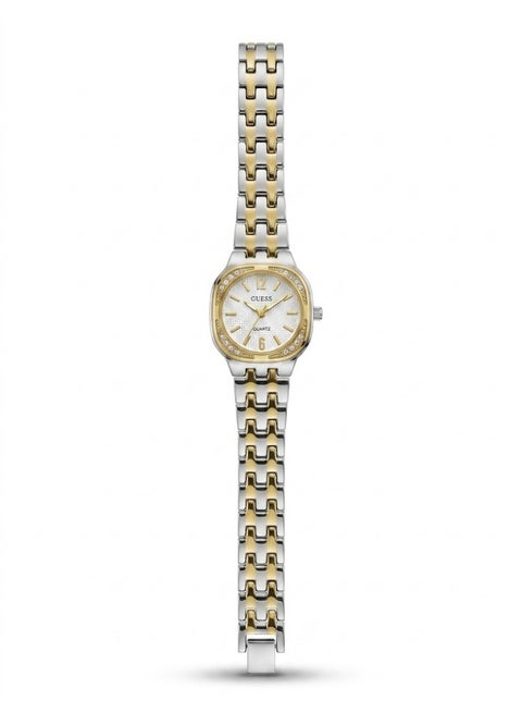 GUESS Women's Two-Tone Dress Watch with Crystal Bezel and White Textured Dial