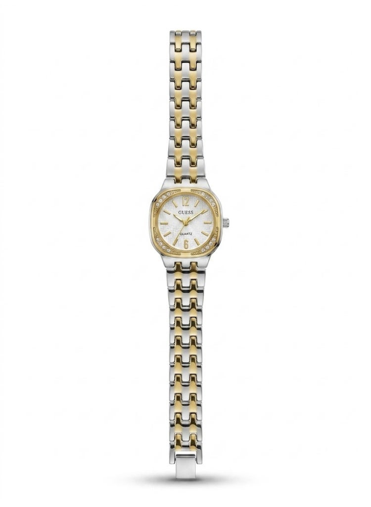GUESS Women's Two-Tone Dress Watch with Crystal Bezel and White Textured Dial - Image 1