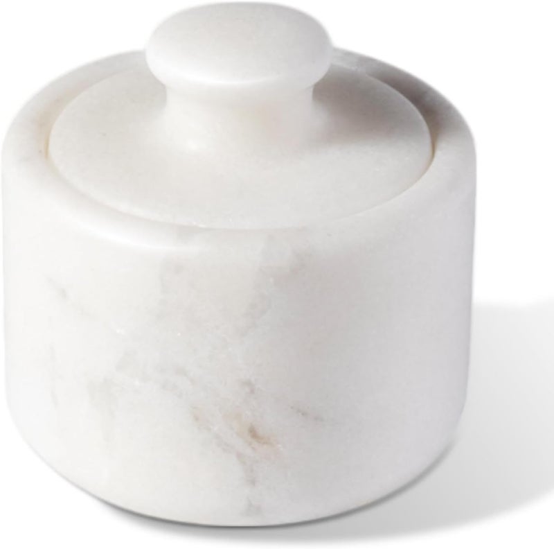 Koville Marble Salt Cellar with Lid 3.5" White, Stone Pepper Container & Spice Jars for Kitchen, Marble Salt and Pepper Holder, Stone Storage Box for Kitchen Counter, Spice Jar(Namib Fantasy White) - Image 1