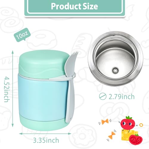 Howeemo 10oz Soup Thermo for Hot Food Kids,Lunch Thermo Kids Food Jar with Spoon Hot Insulated Food Containers,Leak Proof Stainless Steel Wide Mouth Lunch Food Thermo Jar for School(Mint-Green) - Image 3