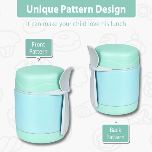 Howeemo 10oz Soup Thermo for Hot Food Kids,Lunch Thermo Kids Food Jar with Spoon Hot Insulated Food Containers,Leak Proof Stainless Steel Wide Mouth Lunch Food Thermo Jar for School(Mint-Green) - Image 2