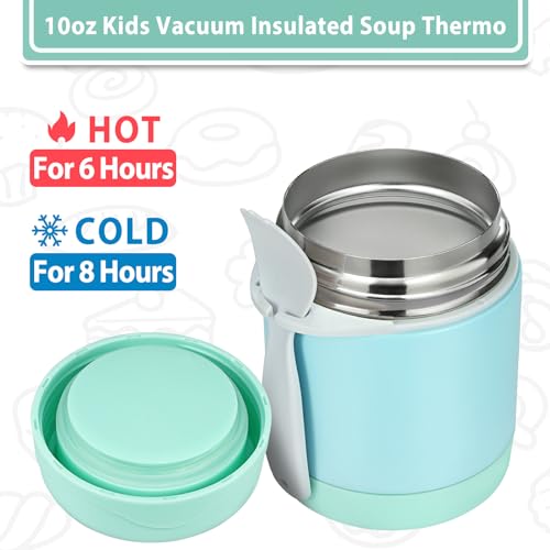 Howeemo 10oz Soup Thermo for Hot Food Kids,Lunch Thermo Kids Food Jar with Spoon Hot Insulated Food Containers,Leak Proof Stainless Steel Wide Mouth Lunch Food Thermo Jar for School(Mint-Green) - Image 4