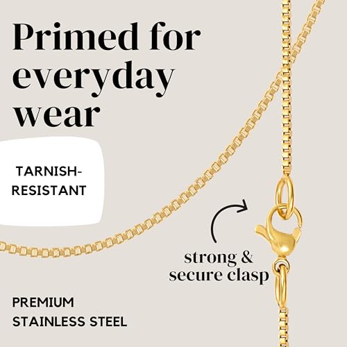 KISPER 24k Gold Box Chain Necklace – Thin, Dainty, Gold Plated Stainless Steel Jewelry for Women with Lobster Clasp, 24" - Image 4