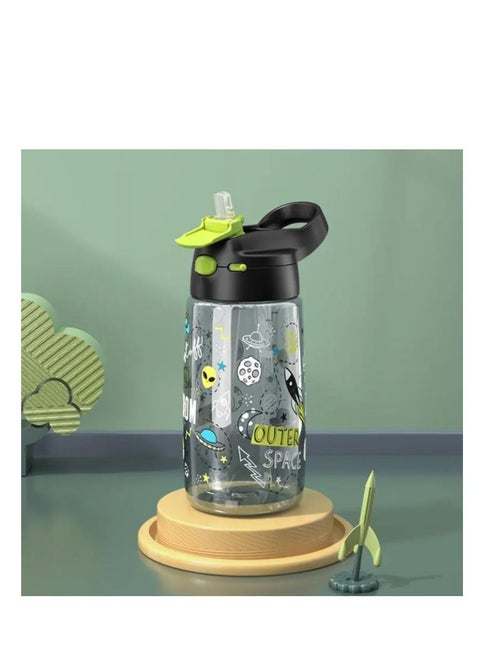 Kids Water Bottle with Straw, 450ML Measurement Handle BPA-Free for School, Children's Suction Nozzle Plastic Scale Cup Portable Pop Up Cover Learning Drinking Straw