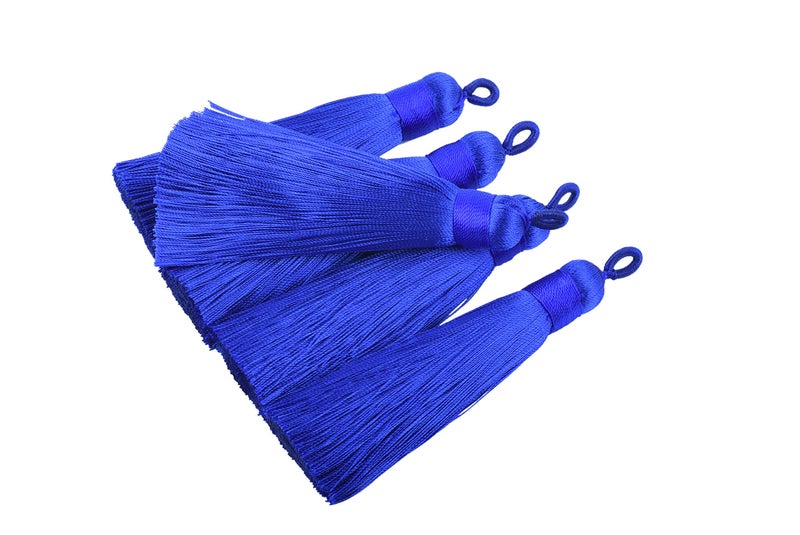 KONMAY 10pcs 3485cm Handmade Imitation Silk Tassels with Hanging Loop for Jewelry Making Royal Blue