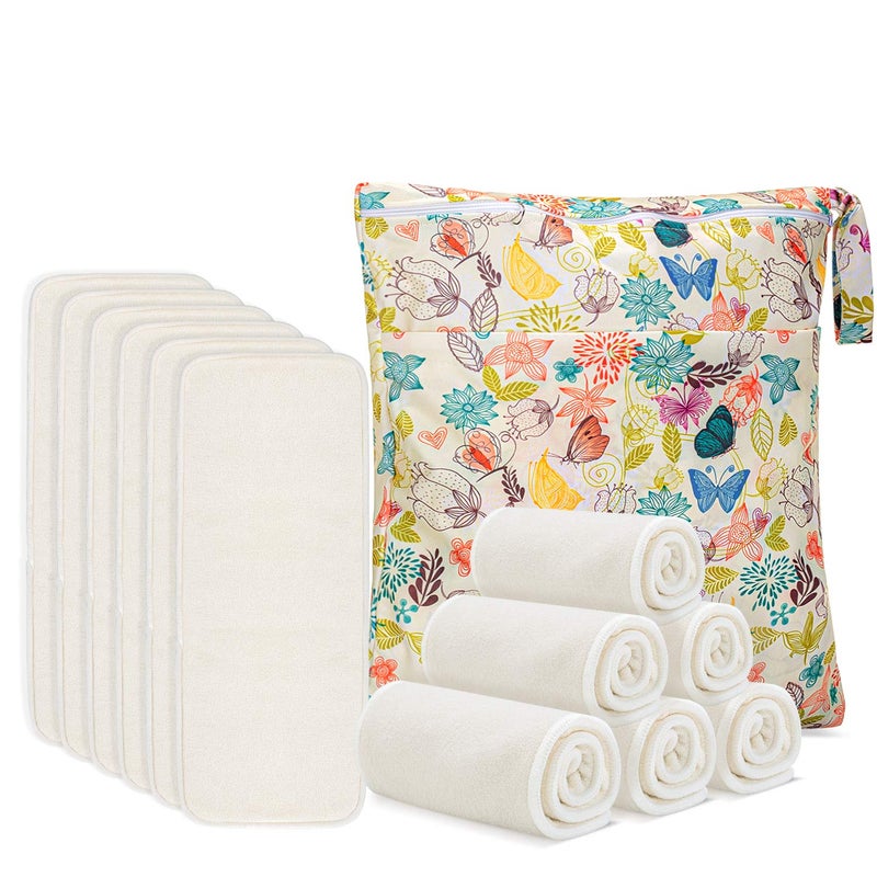 Damero 5Layer Reusable Diapers Baby Inserts 12PCS Cloth Diaper Inserts with an Extra Storage Bag