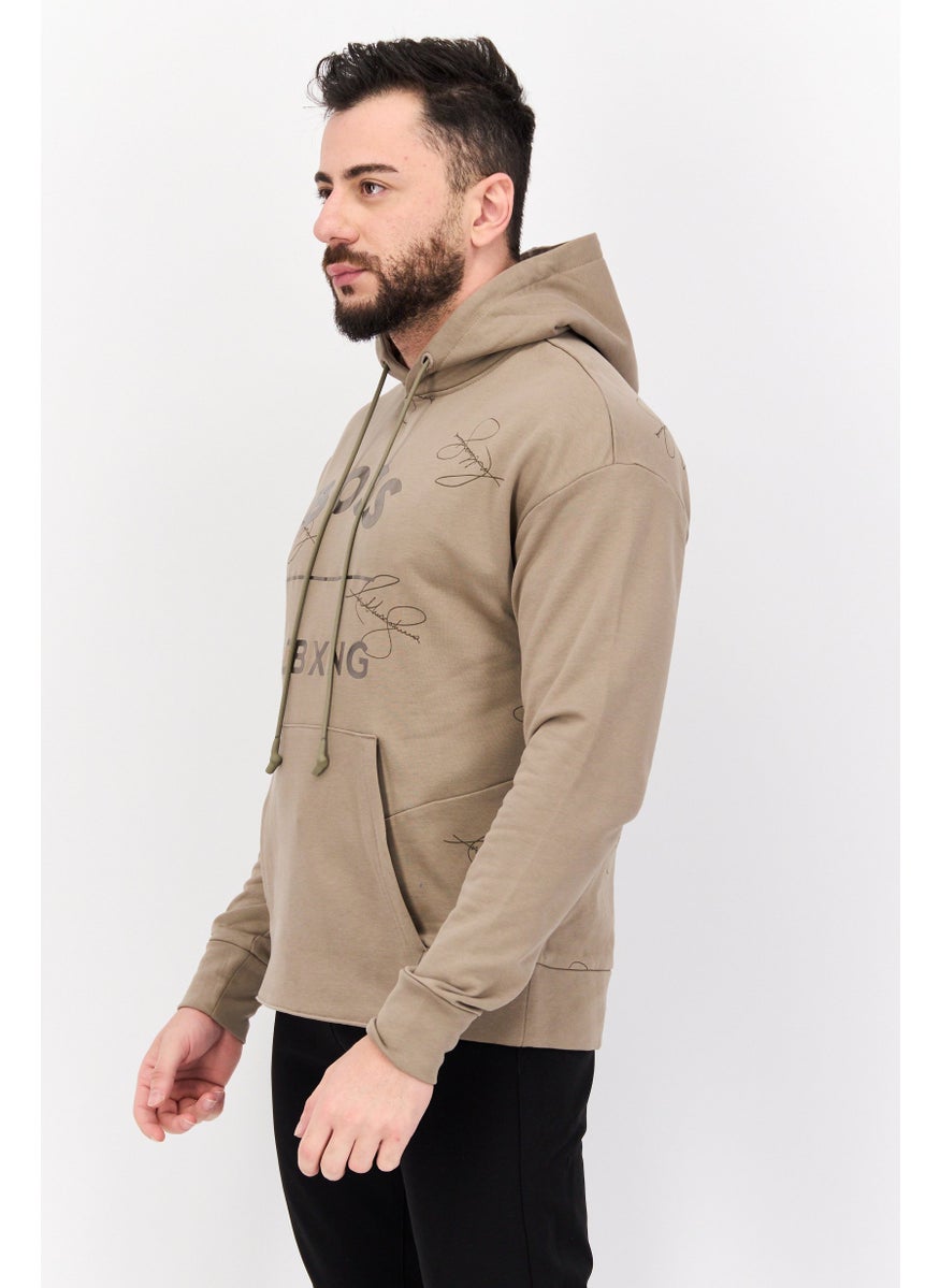 HUGO BOSS - Men Graphic Long Sleeves Hooded Sweatshirt, Light Tan - Image 1