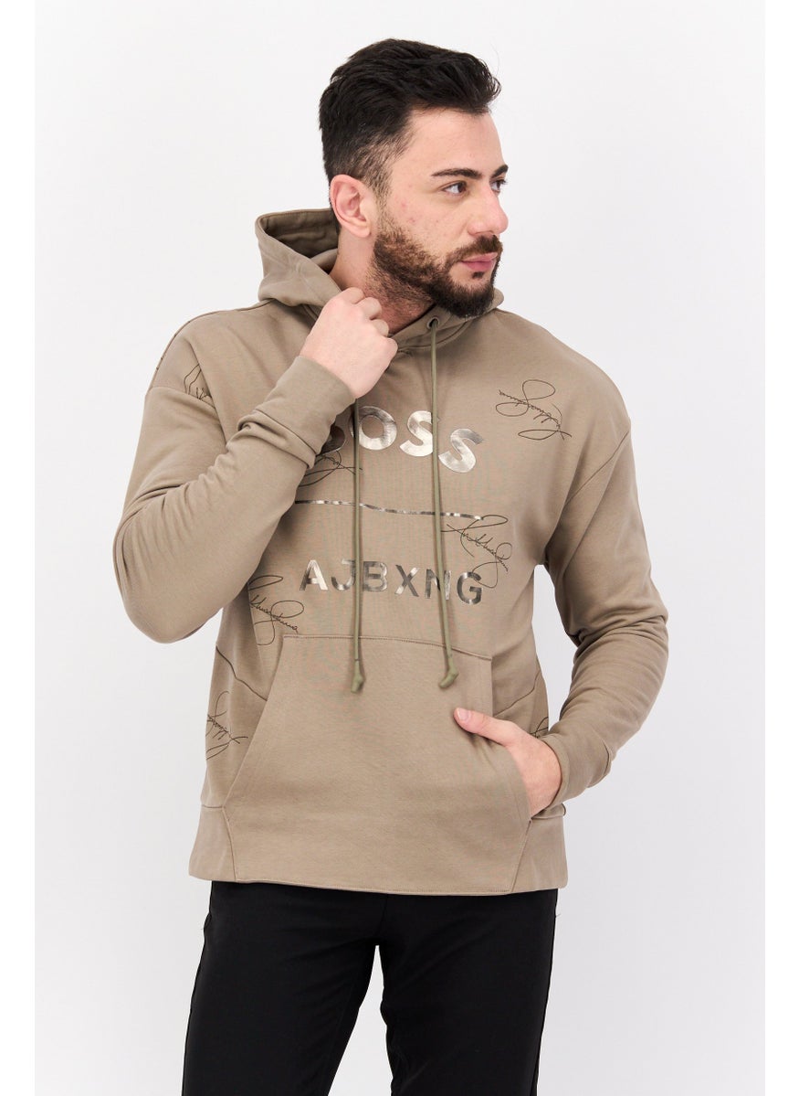 HUGO BOSS - Men Graphic Long Sleeves Hooded Sweatshirt, Light Tan - Image 1