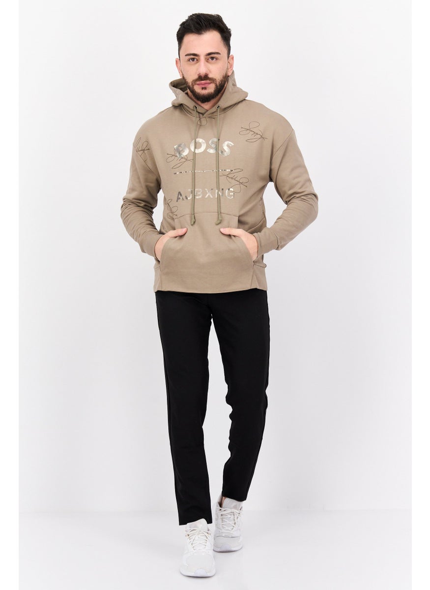 HUGO BOSS - Men Graphic Long Sleeves Hooded Sweatshirt, Light Tan - Image 1