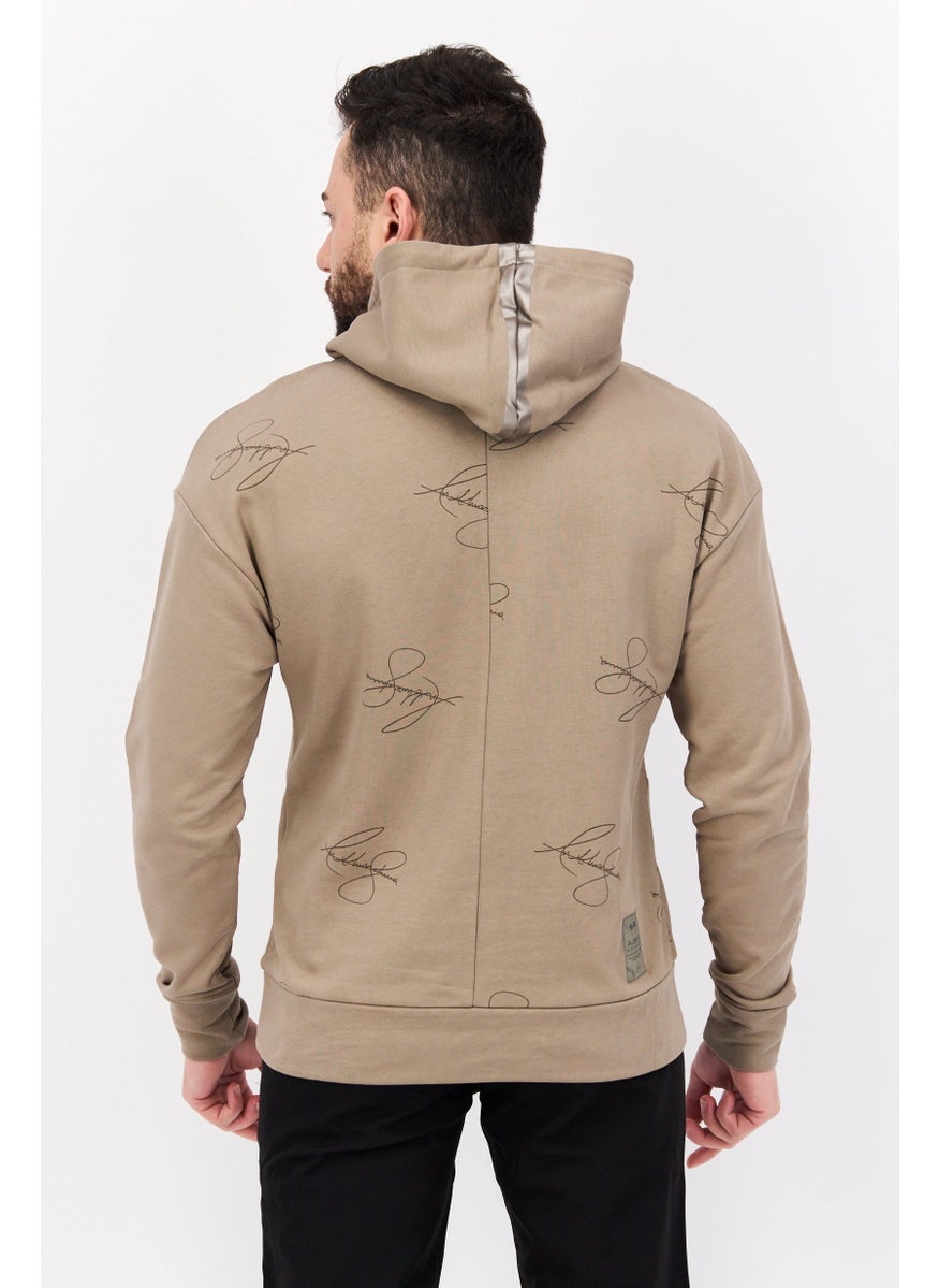 HUGO BOSS - Men Graphic Long Sleeves Hooded Sweatshirt, Light Tan - Image 1