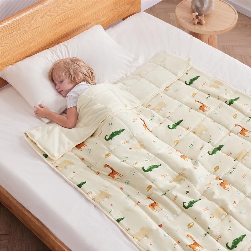 anfie Weighted Blanket Kids(36""x48"" 3lbs) Weighted Blanket Cooling Blanket for Sleeping Throw Size Breathable Blanket with Premium Glass Bead(Beige Animal)