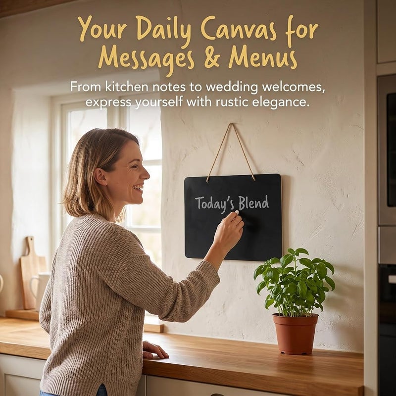 Shengxi Hanging Chalk Board Signs 3 Pack, Small Chalk Board Signs 25 X 20 cm Double Sided Erasable Small Blackboards with Jute String, Wooden Chalkboard for Wall Kitchen Wedding Party and Garden Decor - Image 5
