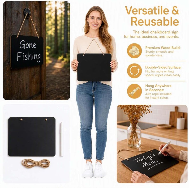 Shengxi Hanging Chalk Board Signs 3 Pack, Small Chalk Board Signs 25 X 20 cm Double Sided Erasable Small Blackboards with Jute String, Wooden Chalkboard for Wall Kitchen Wedding Party and Garden Decor - Image 4