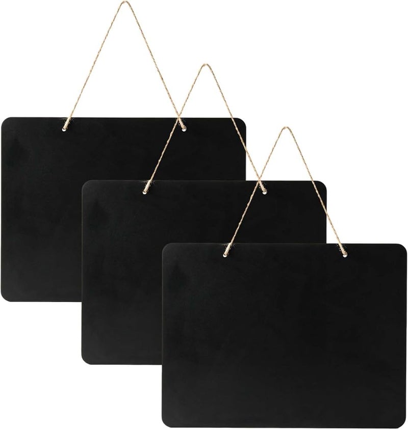 Shengxi Hanging Chalk Board Signs 3 Pack, Small Chalk Board Signs 25 X 20 cm Double Sided Erasable Small Blackboards with Jute String, Wooden Chalkboard for Wall Kitchen Wedding Party and Garden Decor - Image 1