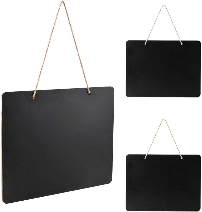 Shengxi Hanging Chalk Board Signs 3 Pack, Small Chalk Board Signs 25 X 20 cm Double Sided Erasable Small Blackboards with Jute String, Wooden Chalkboard for Wall Kitchen Wedding Party and Garden Decor - Image 2