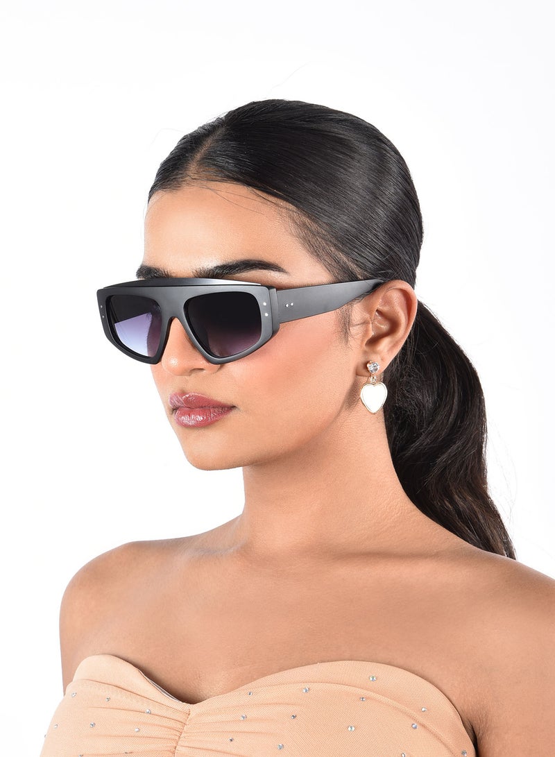 ووجلز نظارة شمسية مستطيلة سوداء مطفية | حماية كاملة من الأشعة فوق البنفسجية | للرجال والنساء - Image 3