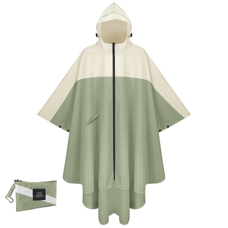 Generic Ultra Thin and Easy to Carry Cross-border Overseas AliExpress Amazon Hot Selling Outdoor Raincoat Poncho for Adult Boys and Girls A01-Matcha green + White 