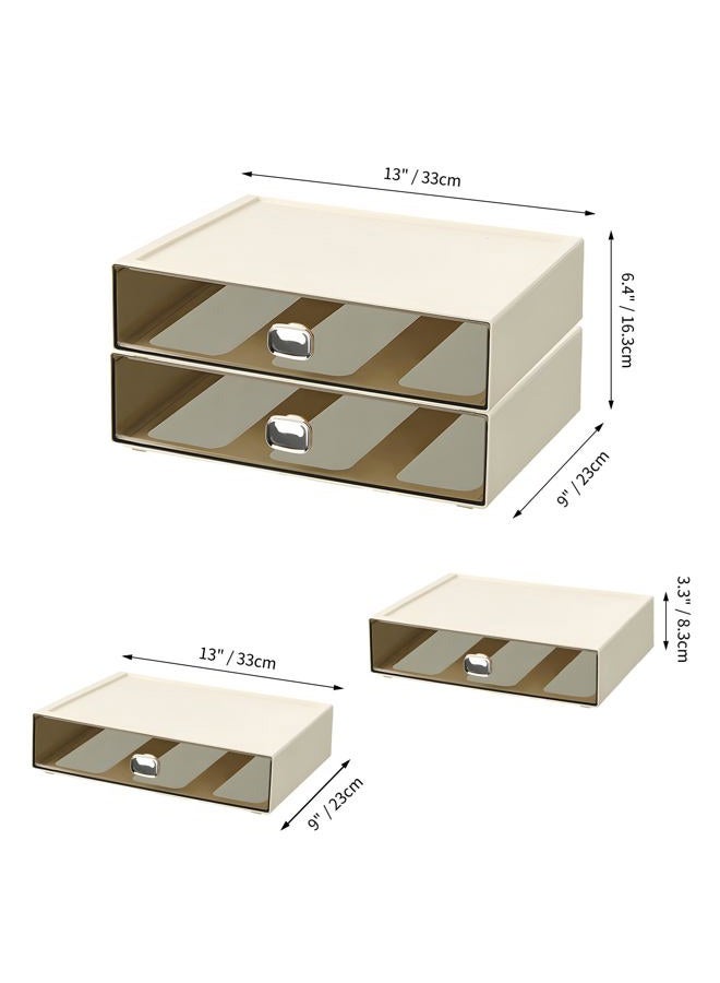 OSteed Spacious Desktop Storage Box, 2 Large Storage Drawers, Stackable Office Desk Drawer Organizer and Accessories, Printer Paper Organizer, Cream Plastic Drawers for Workspace - Image 3