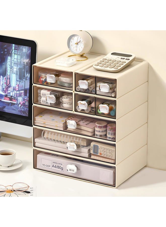 OSteed Spacious Desktop Storage Box, 2 Large Storage Drawers, Stackable Office Desk Drawer Organizer and Accessories, Printer Paper Organizer, Cream Plastic Drawers for Workspace - Image 2