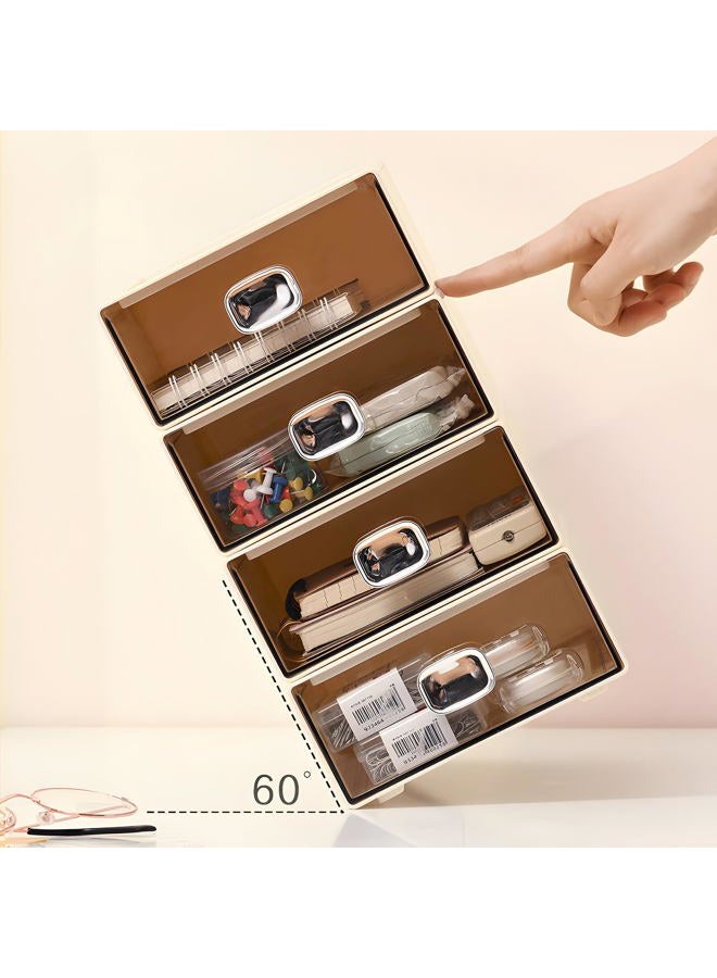 OSteed Spacious Desktop Storage Box, 2 Large Storage Drawers, Stackable Office Desk Drawer Organizer and Accessories, Printer Paper Organizer, Cream Plastic Drawers for Workspace - Image 4