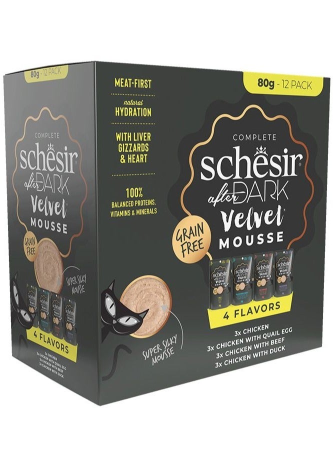 12 x 80 g After Dark Velvet Mousse In Broth Variety Pack Wet Cat Food
