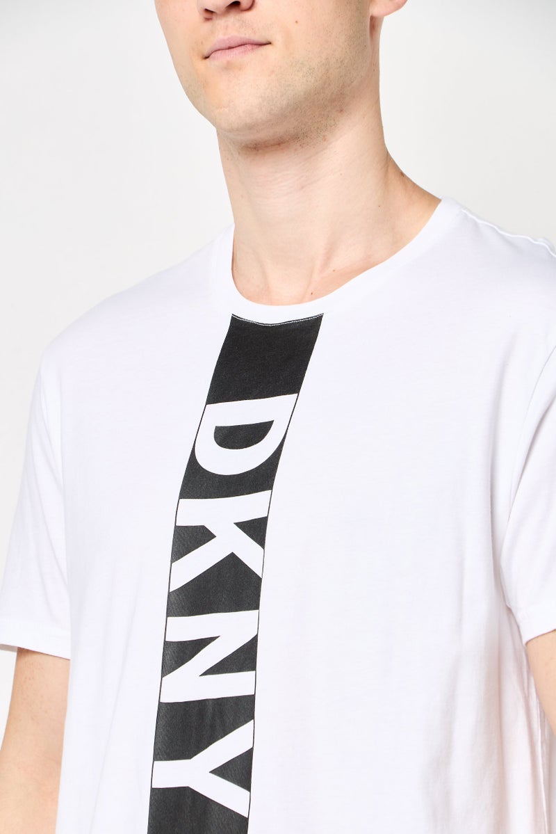 DKNY Men Crew Neck Short Sleeve Brand Logo T-Shirt, White - Image 3