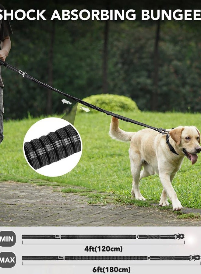 Joytale Tactical Dog Leash Heavy Duty, 4-6FT Shock Absorbing Bungee Lead with 2 Padded Handle, Metal Carabiner Clip, Car Seatbelt, Strong No Pull Leash for Medium Large X-Large Dogs, Black - Image 3