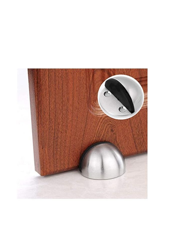 Y&D Floor Mount Door Stopper, Stainless Steel Doorstops Catch Tape/Punch Holder, with Rubber Bumper Tip Half Moon Oval Wall Protector, for Hotel Home Office Bedroom Living Bath Room  - Image 1