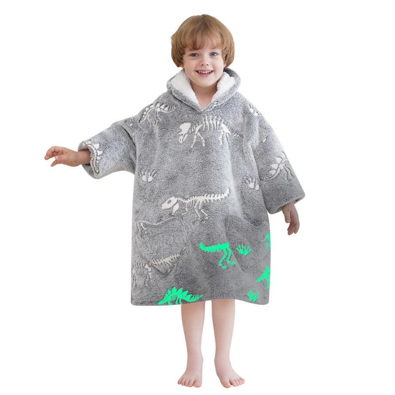 Fiosnow Glow in the Dark Dinosaur Fossil Blanket Hoodies for Kids Toddler 2-6YR Oversize Wearable Blanket Hoodies for Boys Girls - Image 1